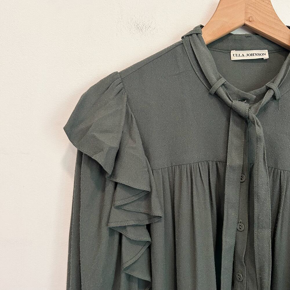 Ulla Johnson Tabitha Ruffle Button Up Blouse Gree… - image 6